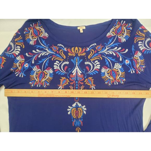 Reba Top L Navy Blouse Rayon 3/4 Sleeves Embellished Rhinestones Womens Size - Picture 11 of 12